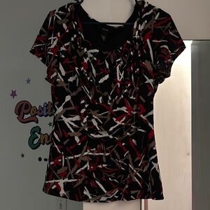 Alfani Black and White Fitted Ruffled Cap Sleeve Blouse